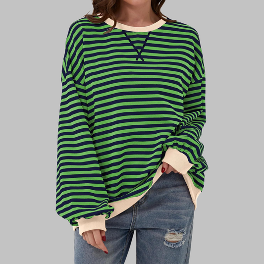 LUKA™ | CASUAL LANGERMET GENSER MED RUND HALS OG STRIPER