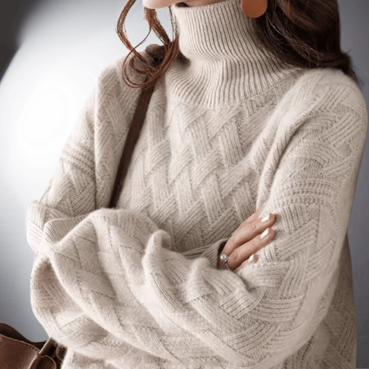 Ann | Strikket Oversized Kolle Genser med Strukturmønster