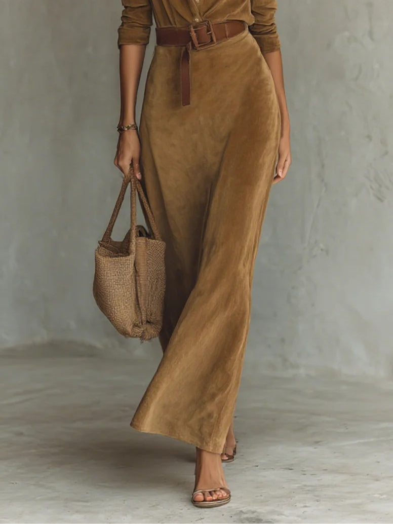 Juline™ | Suèdelook Maxi Kjole med Revers