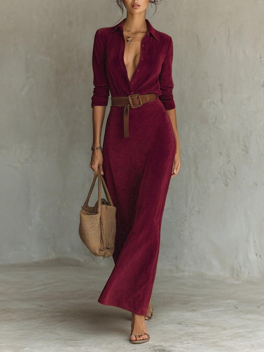 Juline™ | Suèdelook Maxi Kjole med Revers