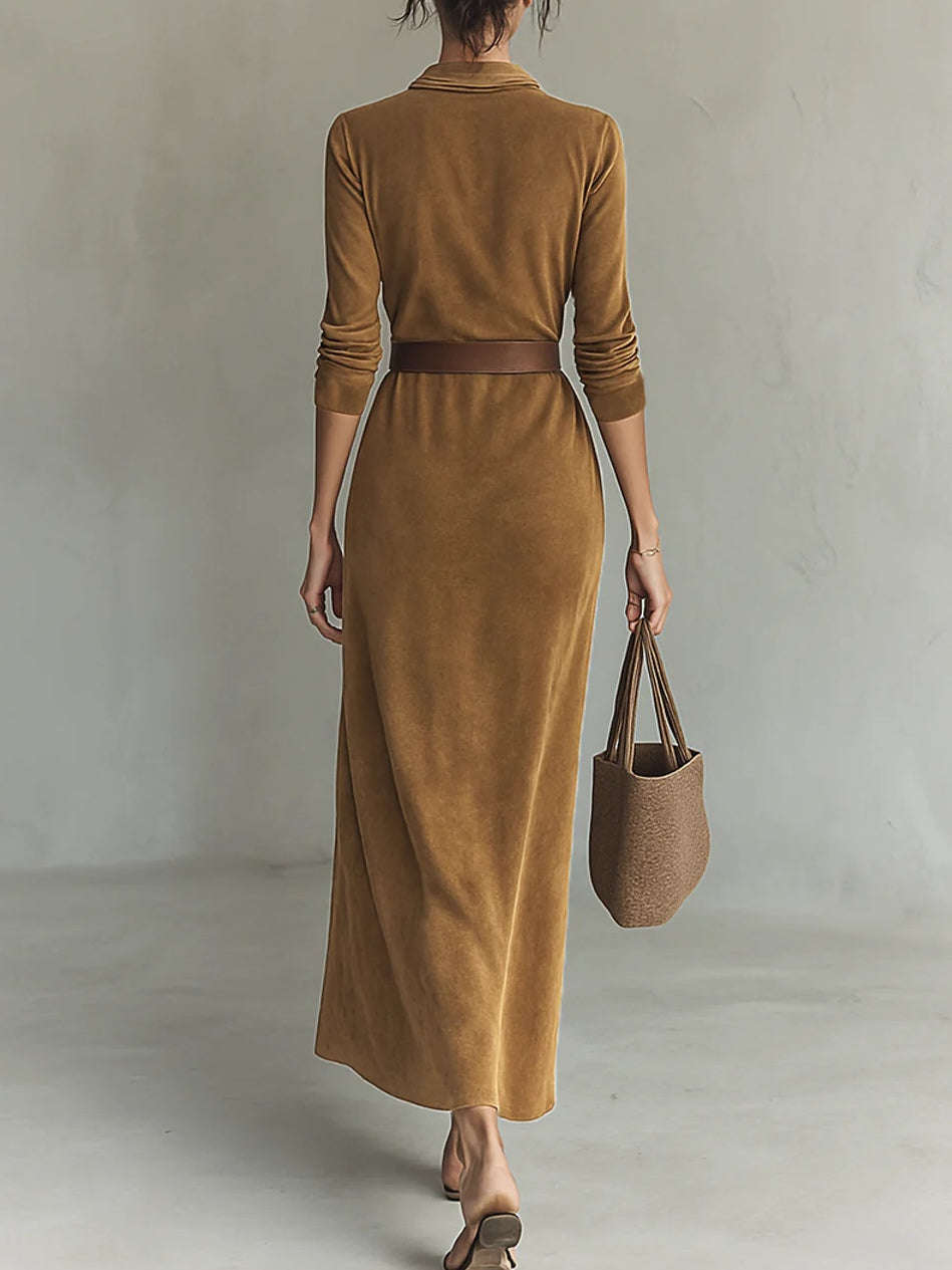 Juline™ | Suèdelook Maxi Kjole med Revers