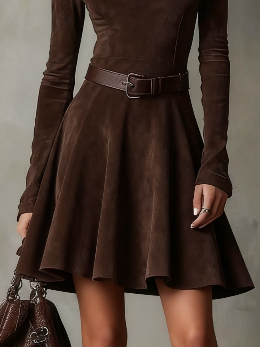 Noémie™ | Vintage Suede Mini Kjole Mørkebrun