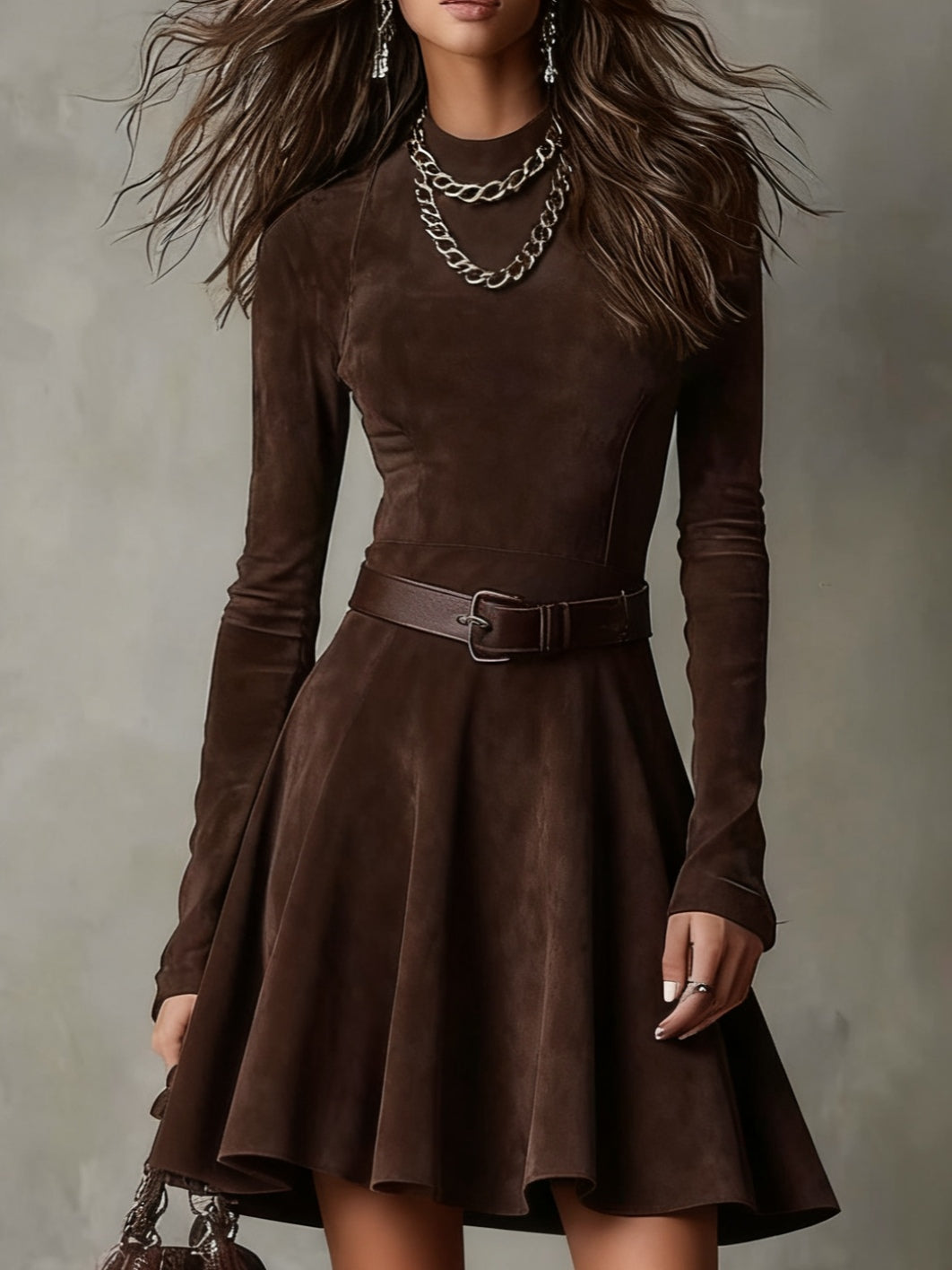 Noémie™ | Vintage Suede Mini Kjole Mørkebrun