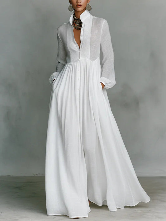 Léonie™ | Minimalistisk Maxi Kjole med Ståkrage